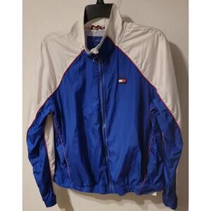 Tommy Hilfiger Flag Logo Sport Blue White Womens Full Zip Windbreaker Jacket XL